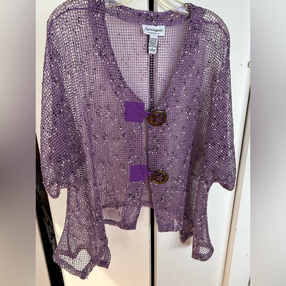 Serengeti Purple Knit Women's Sparkle Mesh Cardigan